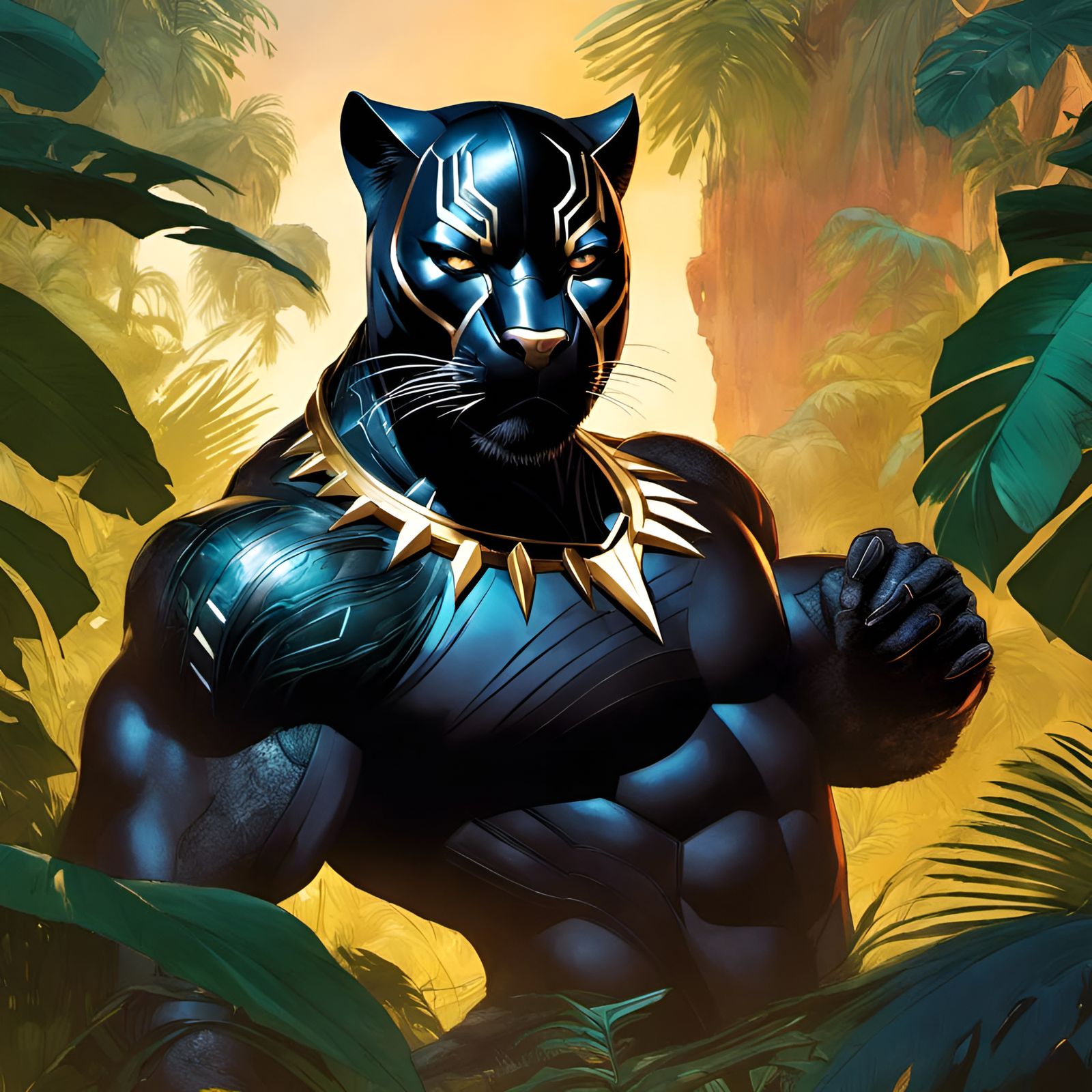 Chubby Black Panther Portrait in Illustrative Style