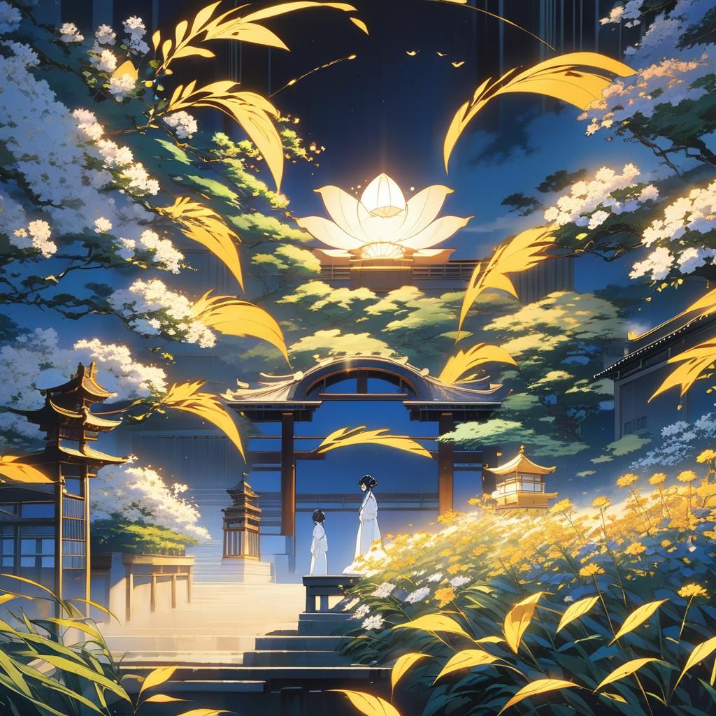 Girl in Golden Garden: Hokusai and Ghibli Anime Art
