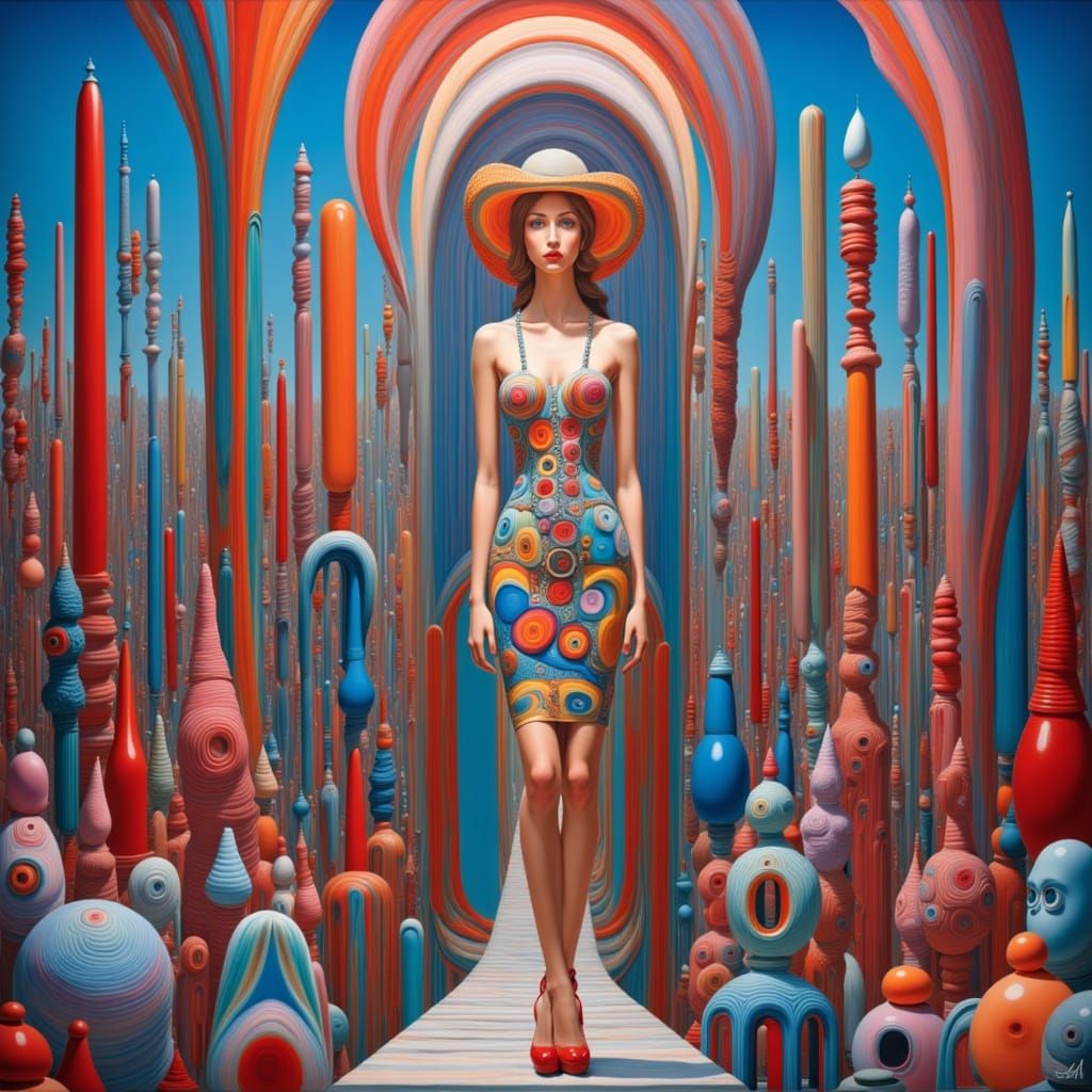 Ethereal Fashionista Defies Sanity in Surreal Cityscape