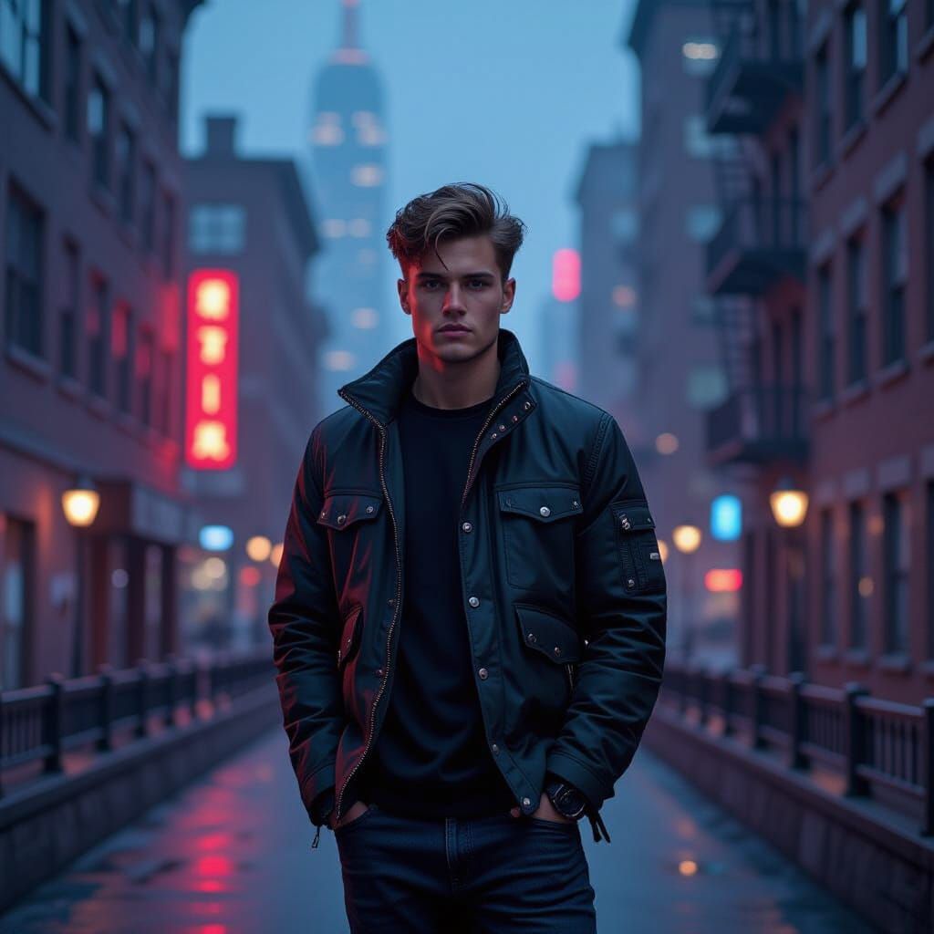 Surreal Cityscape: Face Merging with Urban Nightlife