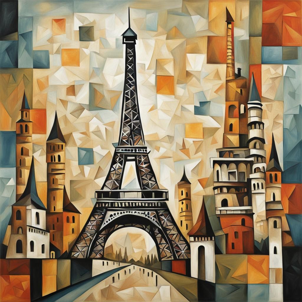 Eiffel Tower and Leaning Tower as Cubist Figures