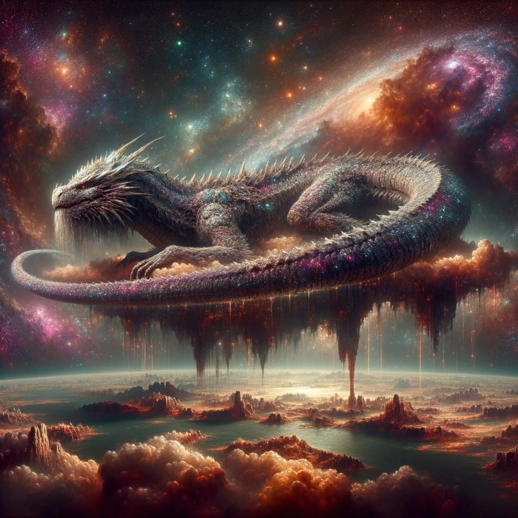 Cosmic Dragon Sleeping on Floating Island