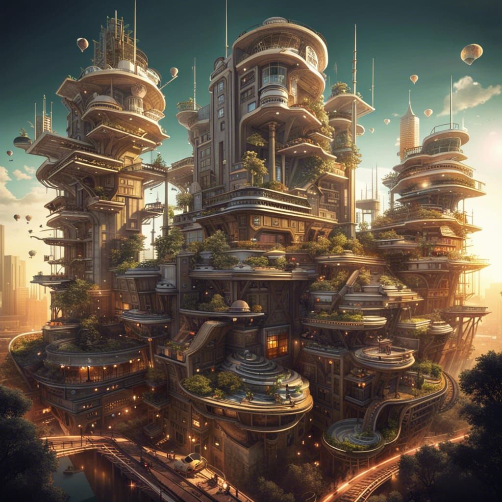 Futuristic Glass City in Vasarely-Escher Style