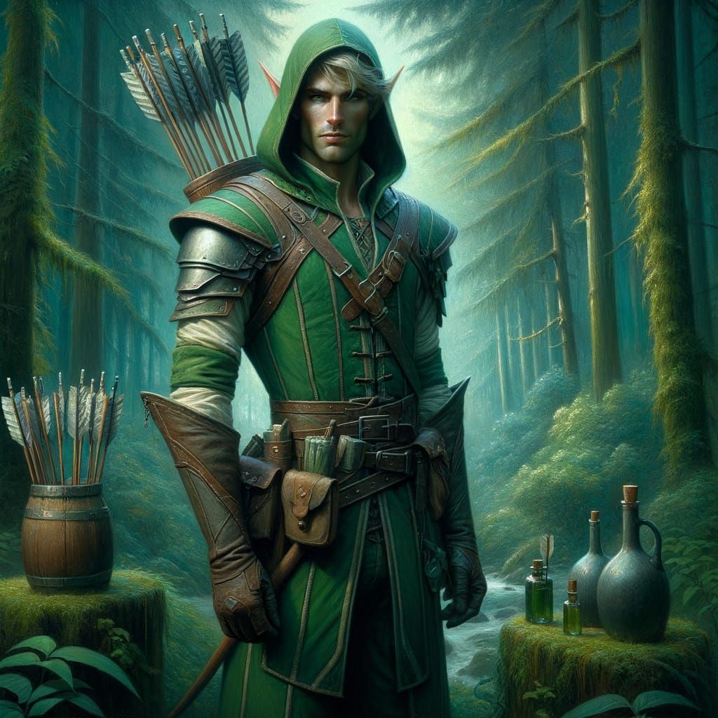 Ethereal Elf in Woodland Scene as Oil Painting