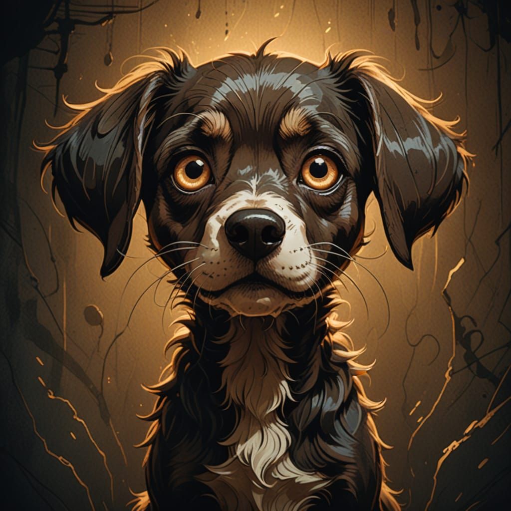 Exuberant Cartoon Dog in Muted Earthy Tones