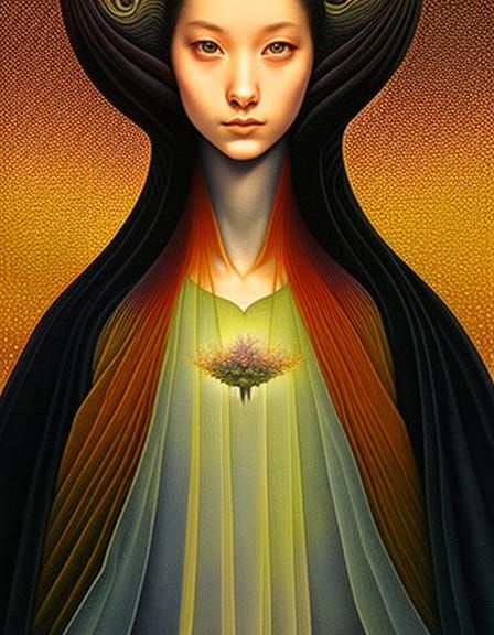 Sunset Wizard Woman in Magical Network, Fashion Magazine Art