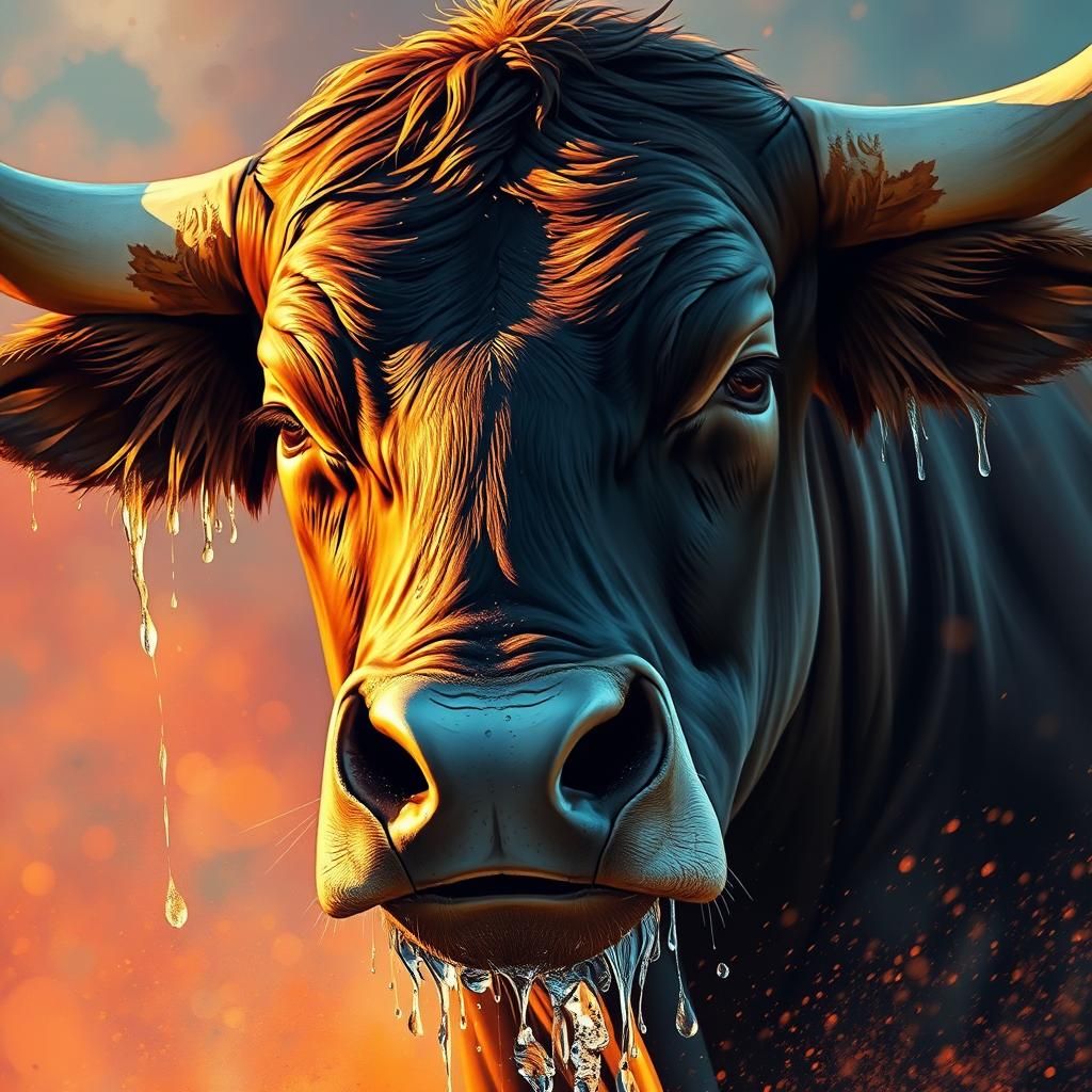 Rodeo Bull: Hyperrealistic Splash Art Portrait