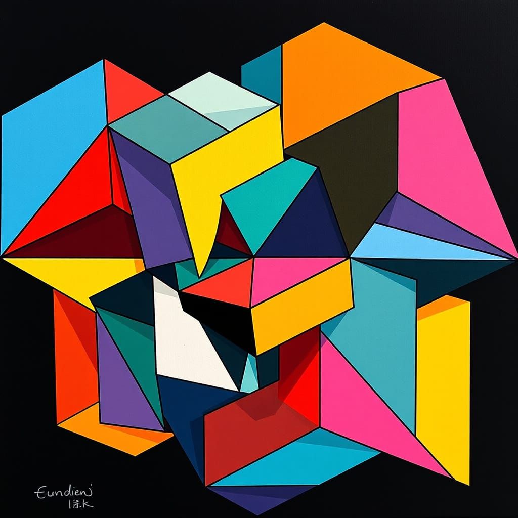 Cubist Geometric Artwork with Vibrant Colors