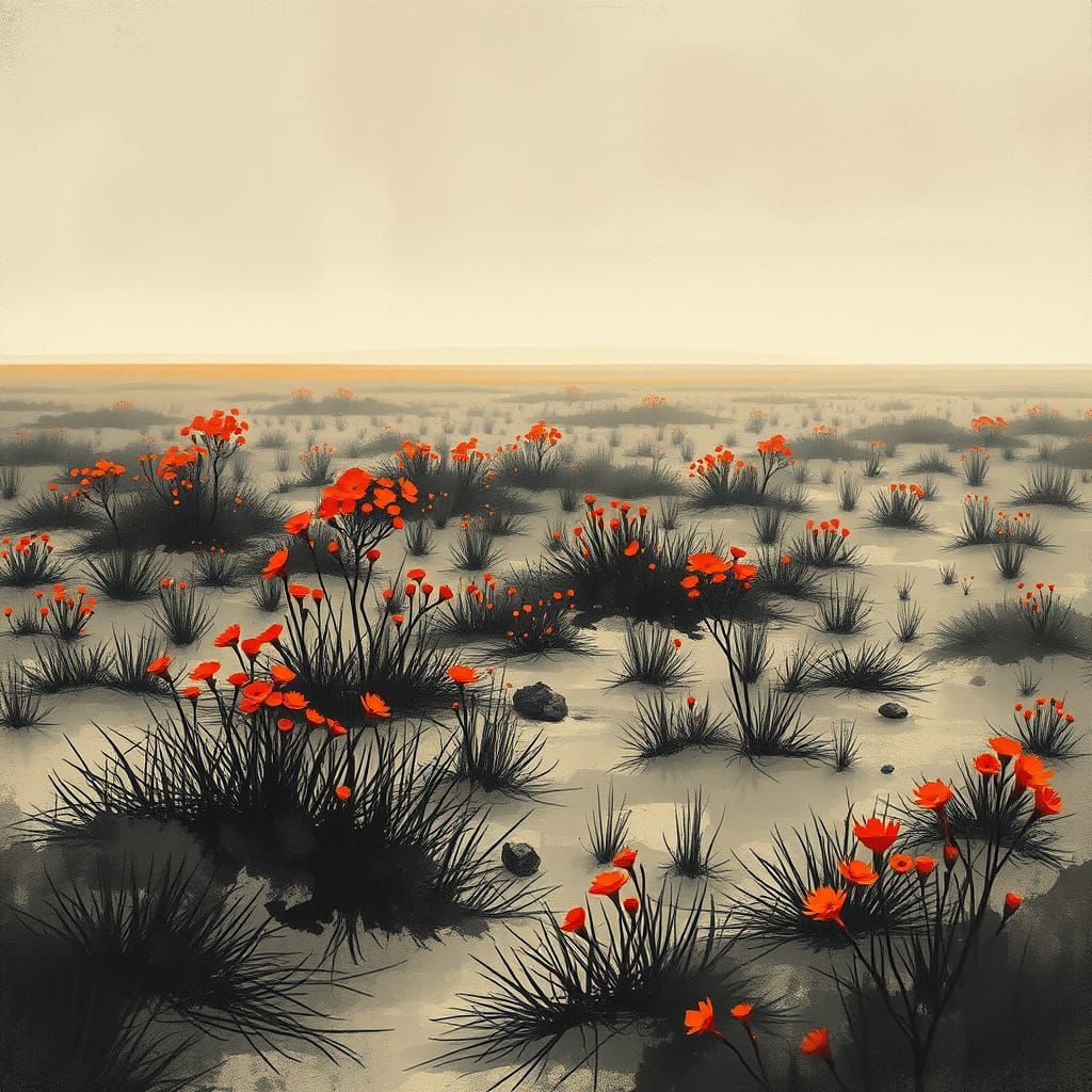 Barren Landscape Transformed by Vibrant Wildflowers