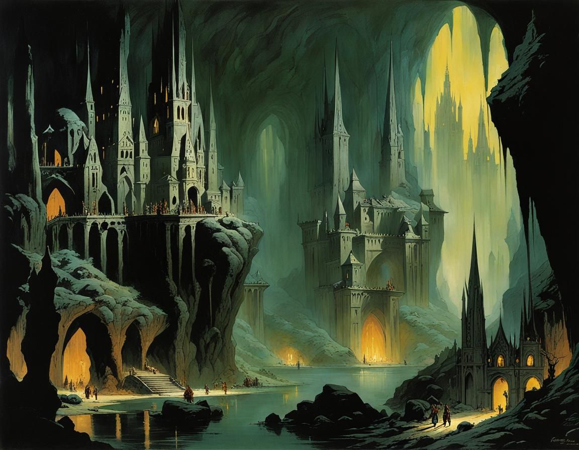 Ominous Grimdark City in Underground Cave