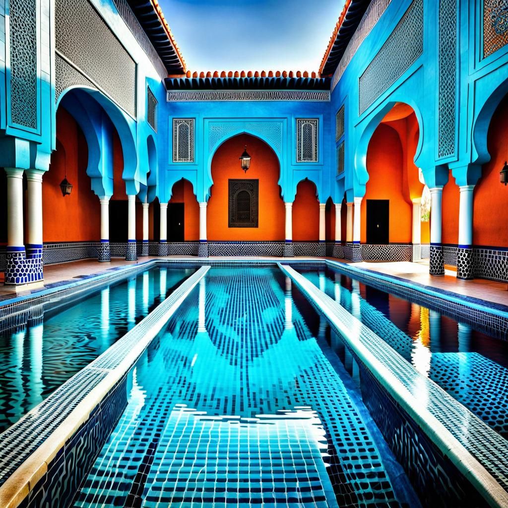 Art Deco Pool Scene in Morocco