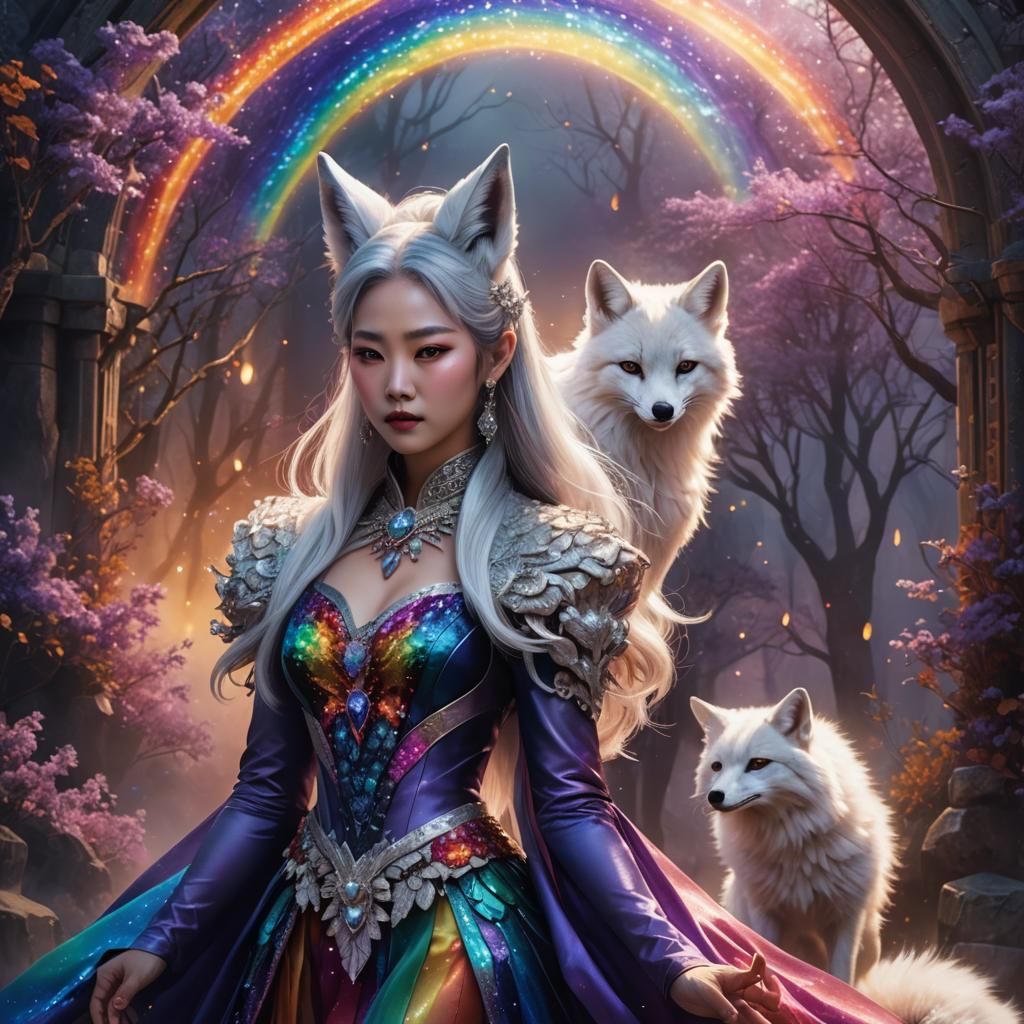 Korean Vampire Queen with Rainbow Dress: Fantasy Art
