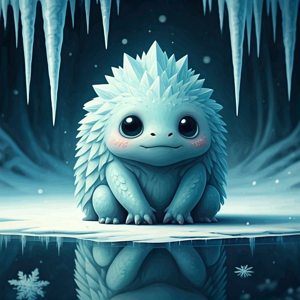 Whimsical Ice Monster on Frozen Lake
