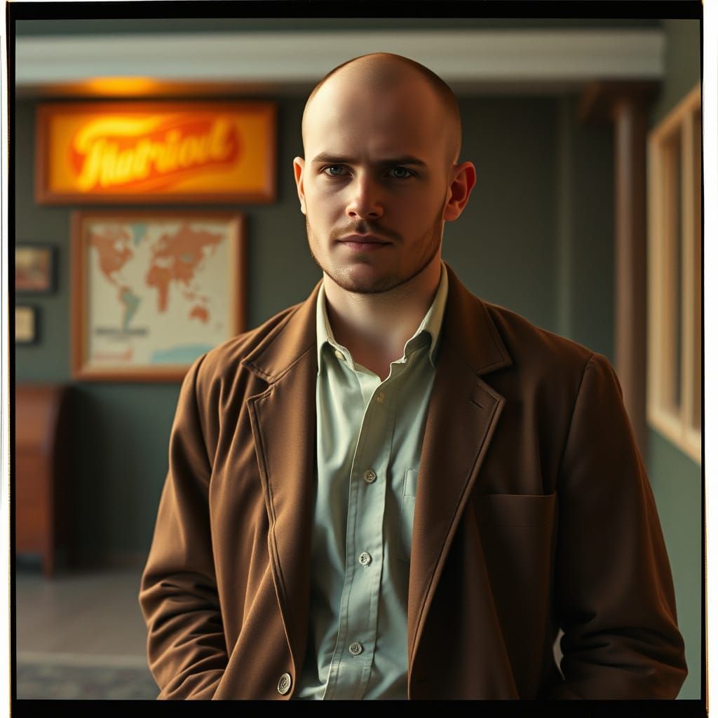 Nostalgic Portrait of Balding Man in 90s Style