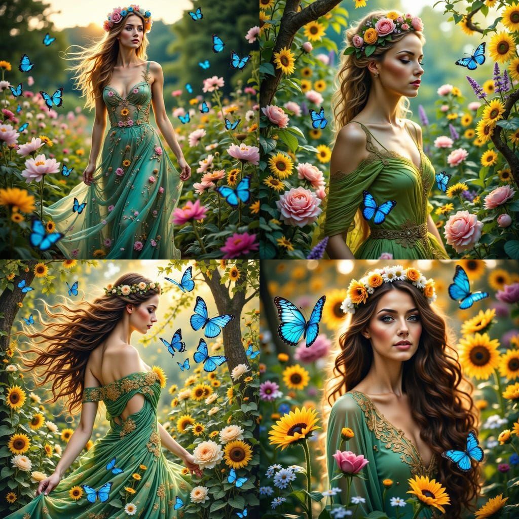 Ethereal Goddess in a Serene Floral Garden