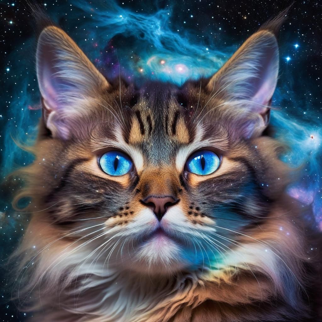 Cosmic Kitten Face in Romanticism Style