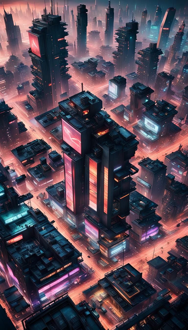 Cyberpunk Cityscape at Night with Flying Vehicles