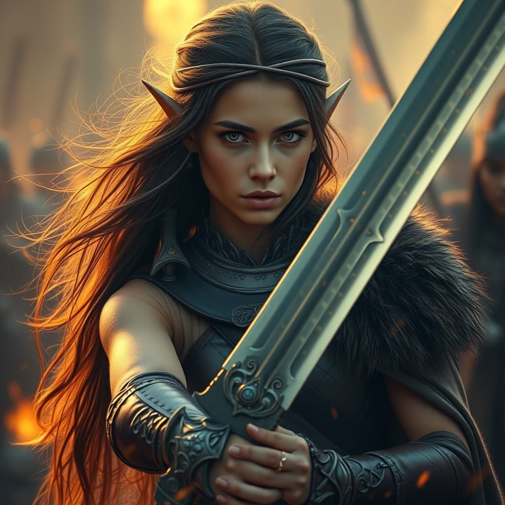 Epic Fae Warrior in Golden Hour Splendor