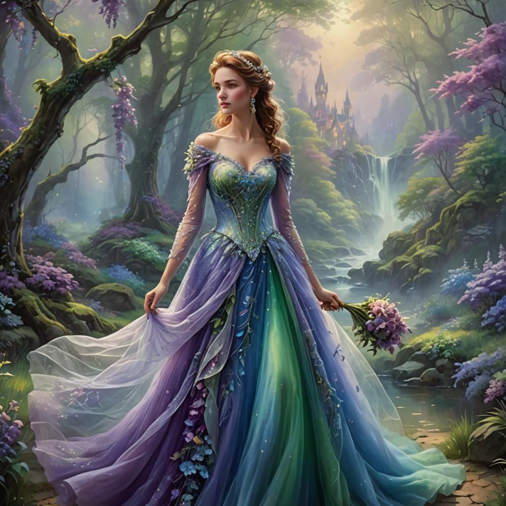 Ethereal Wedding Dress in Fantasy Landscape