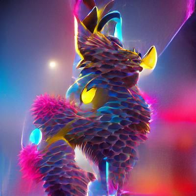 Zeraora on a Pole in Neon Holographic Style