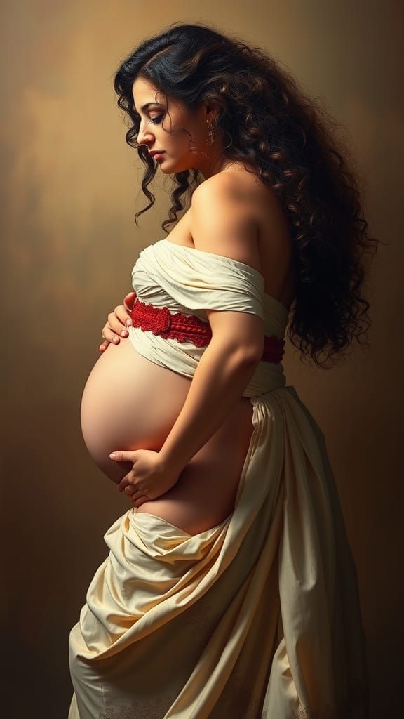 Pregnant Goddess Portrait in Classical Style