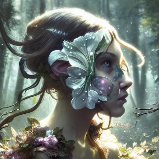 Dark Fairy in Forest, Hyperdetailed Fantasy Portrait