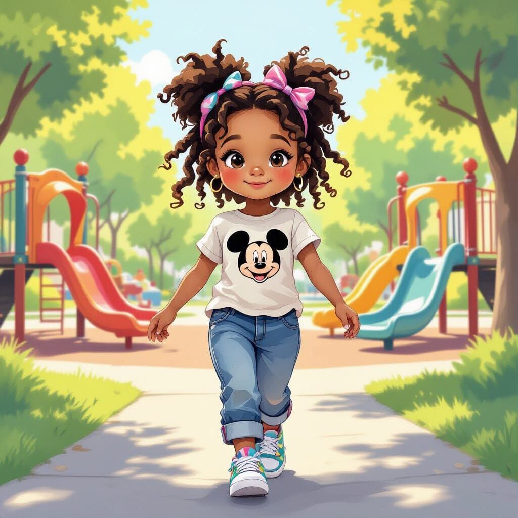 Girl in Sunny Park: Whimsical Watercolor Illustration