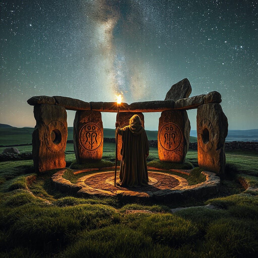 Mystical Druid at Neolithic Flagstones Enclosure