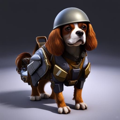 Armored Cavalier King Charles Spaniel in Detailed Matte Pain...
