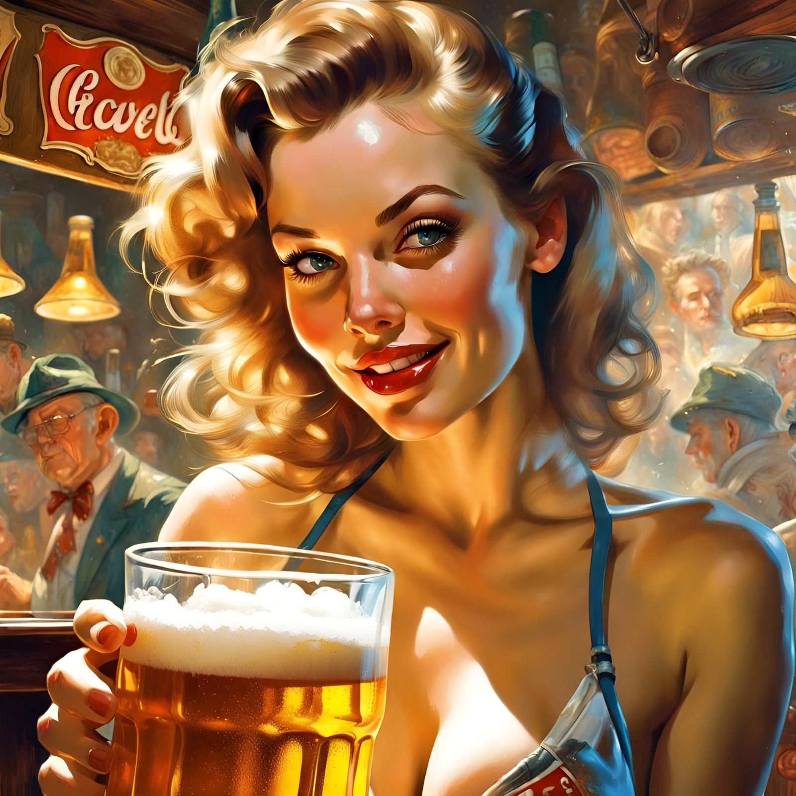 Gorgeous Woman in Beerkini, Digital Pin-Up Art