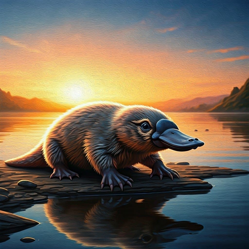 Baby Platypus at Dreamy Sunrise Lakeshore