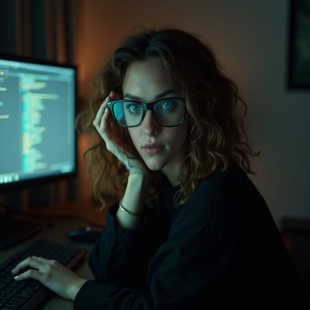 A Moody Portrait of a Tech-Savvy European Woman