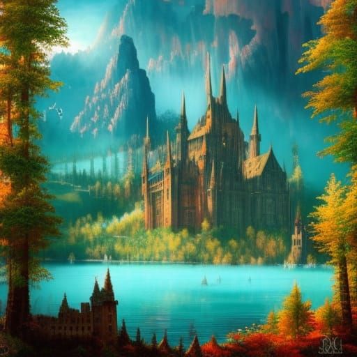 Gothic Castle by Turquoise Lake in Crimson Forest