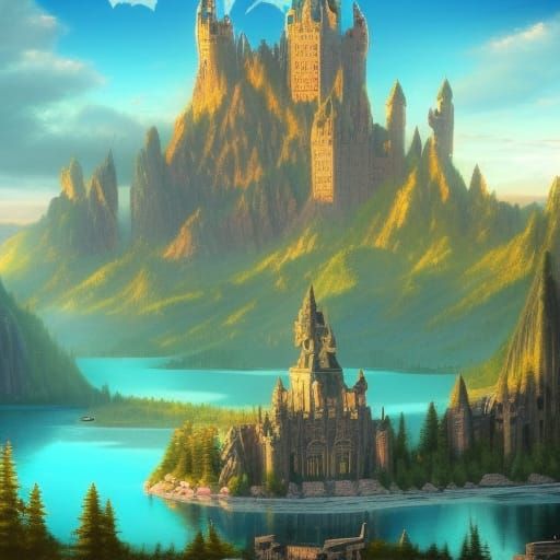 Gothic Castle Stronghold by Turquoise Lake