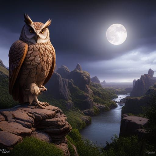 Fantastical Owl in Detailed Matte Painting