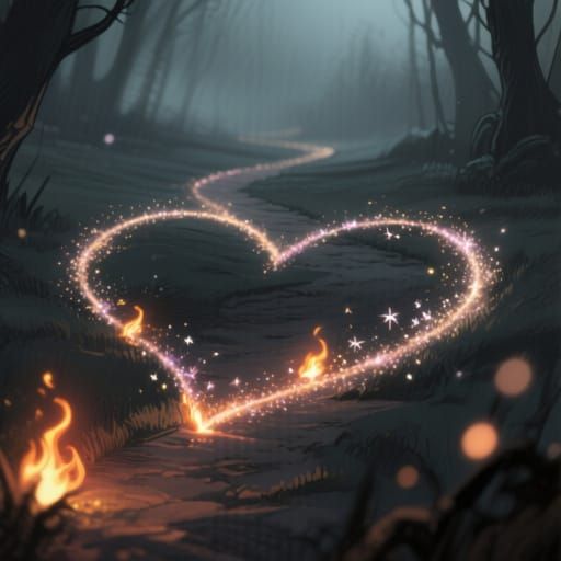 Heart Shaped Fairy Dust Trail in Gloomy Drawing Style