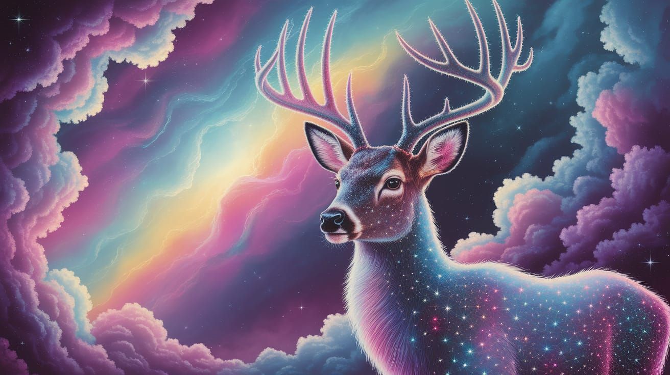 Stardust Deer in Dreamlike World Oil Painting