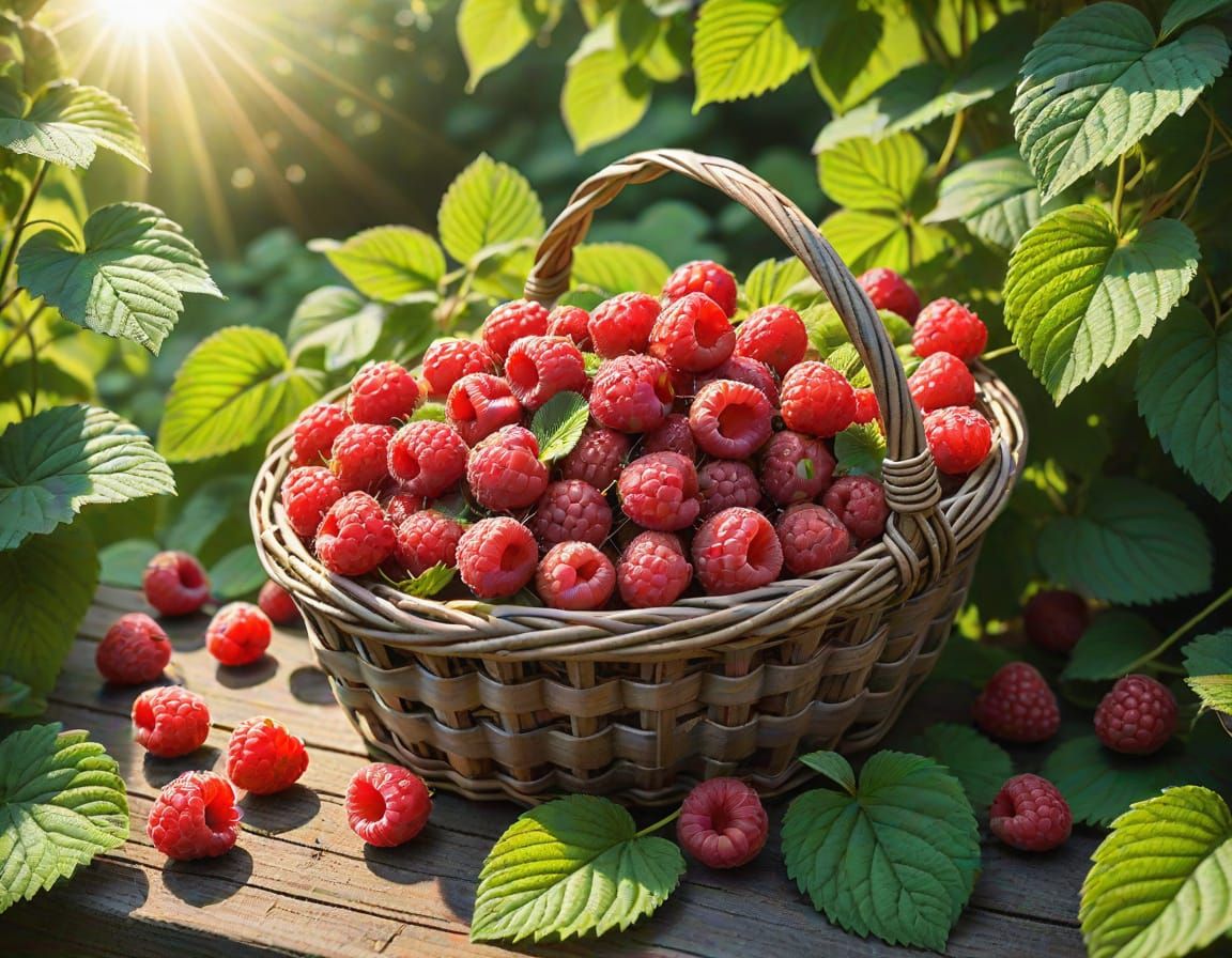 Raspberry Harvest in Vibrant Wicker Basket