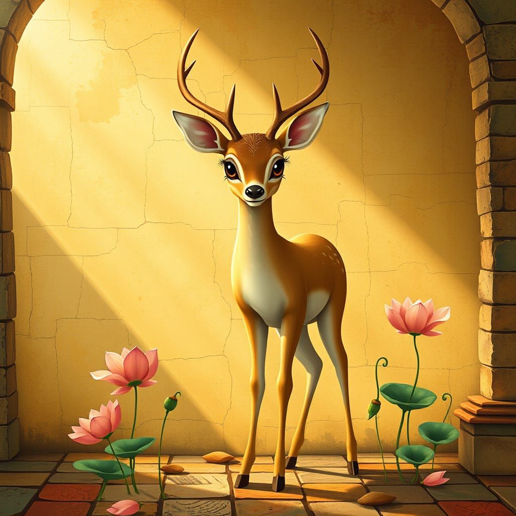 Ethereal Deer in Vibrant Dreamlike Landscape