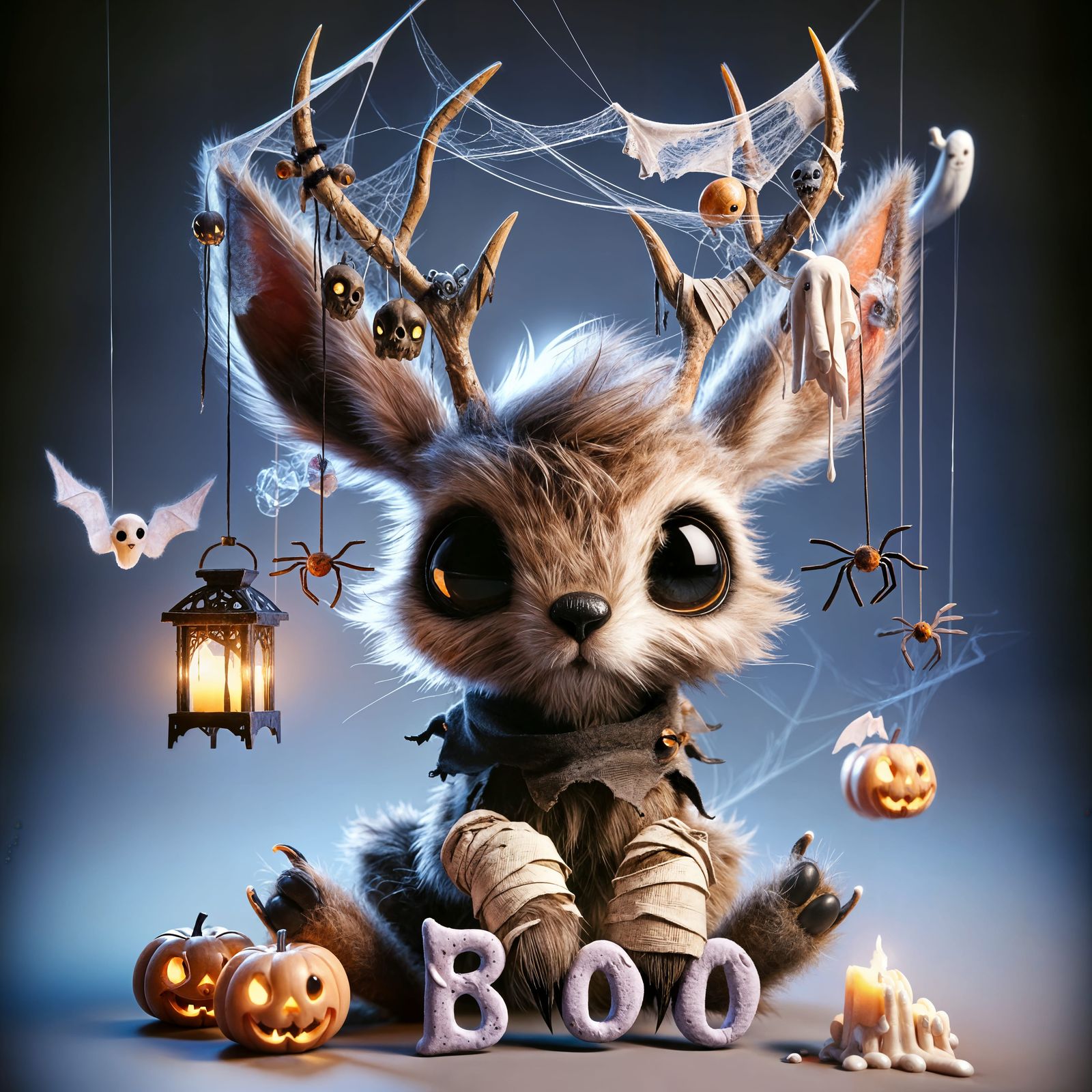 Cute Jackalope in Spooky Halloween Costume