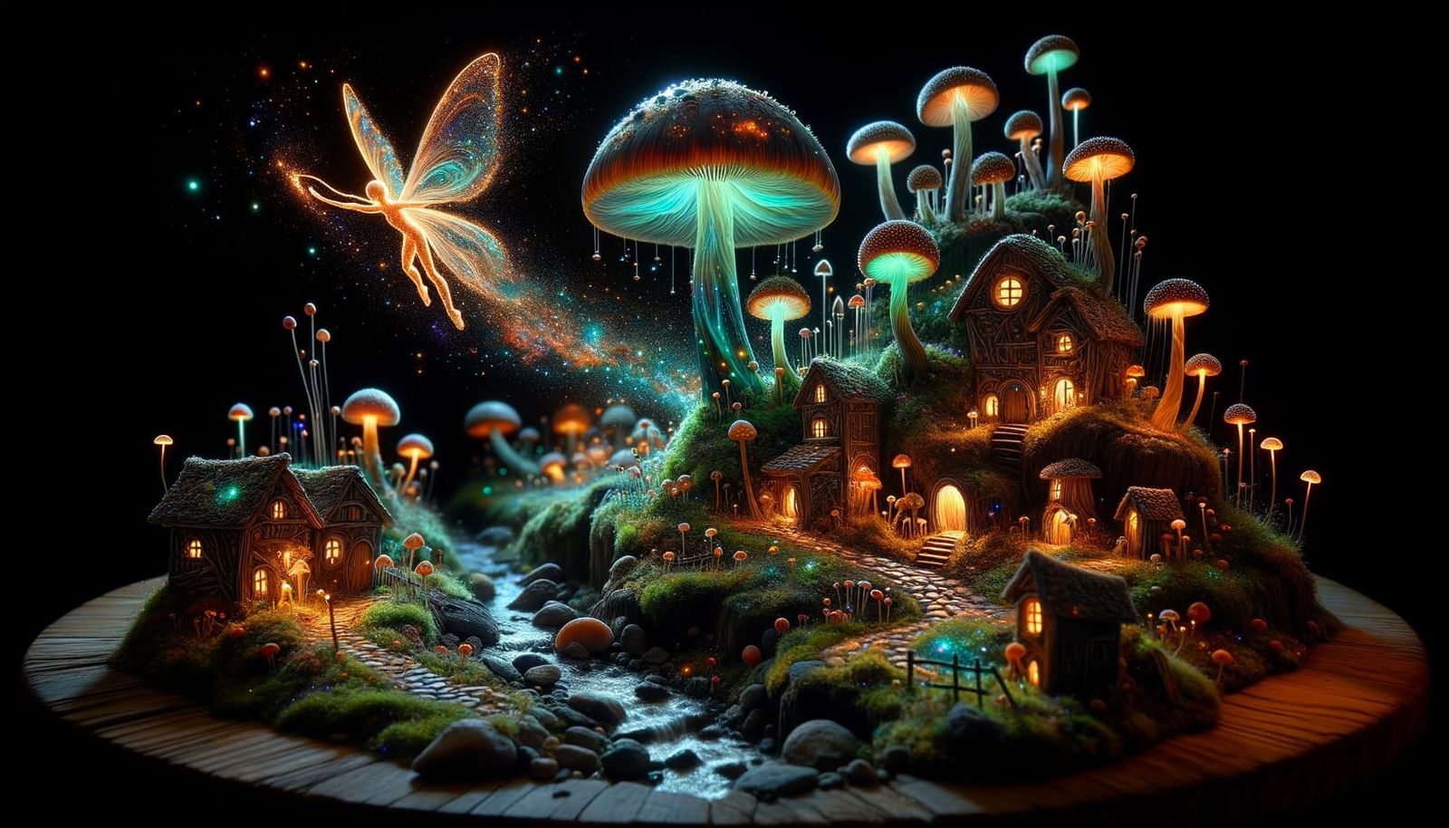 Miniature Fairy Village at Night as Astral Illustration