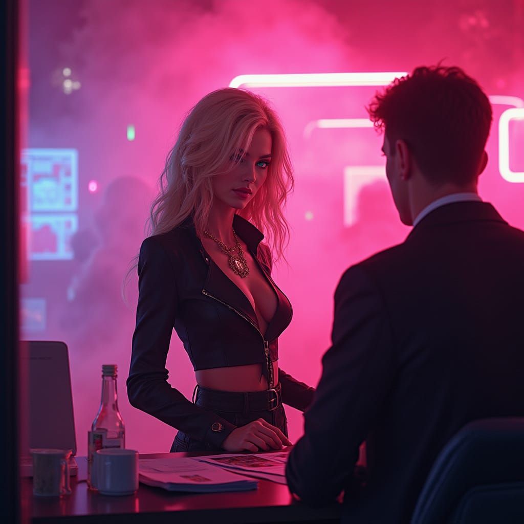 Blonde Woman in Smoky Club, Futuristic Art Style