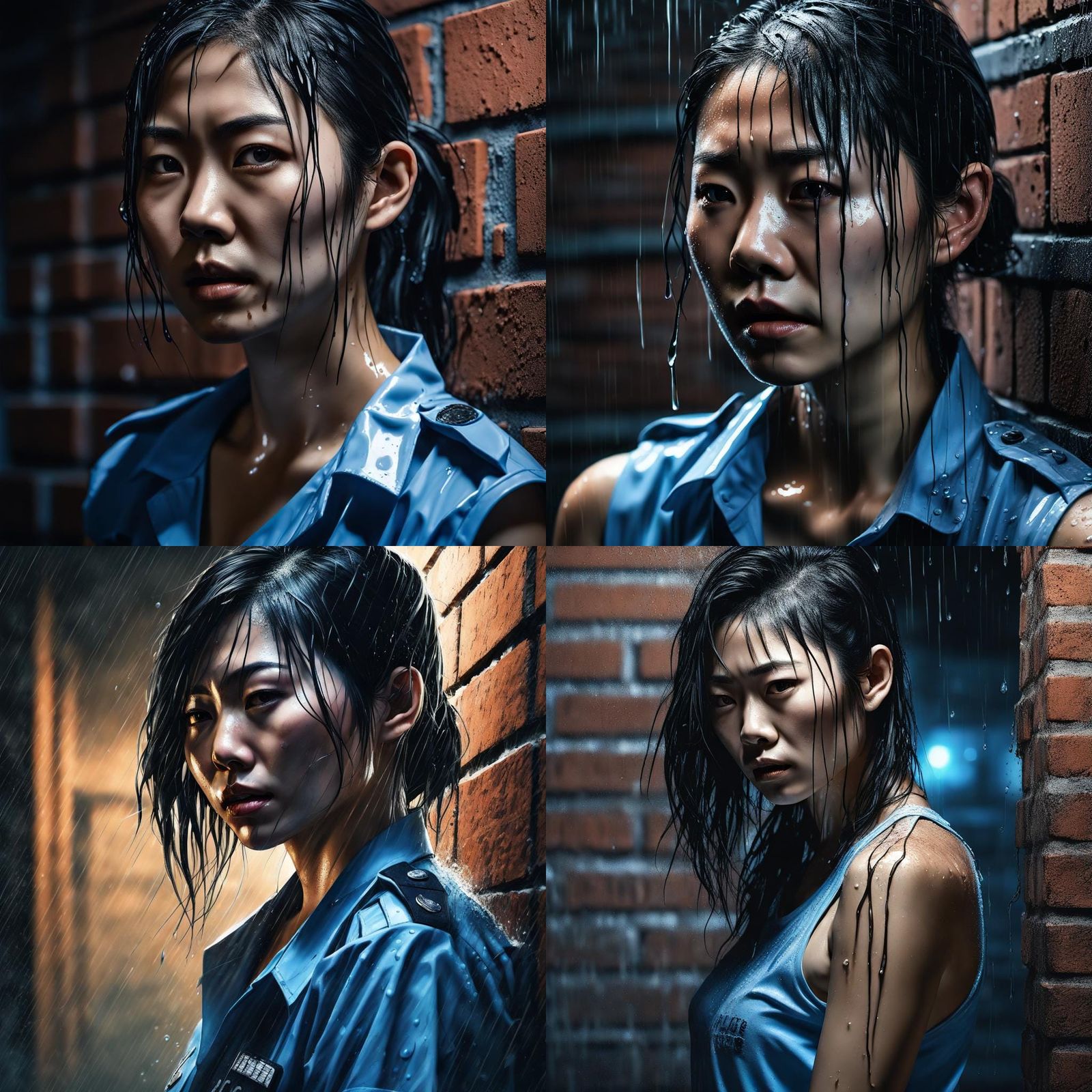 Hyperrealistic Portrait of Asian Policewoman in Jail