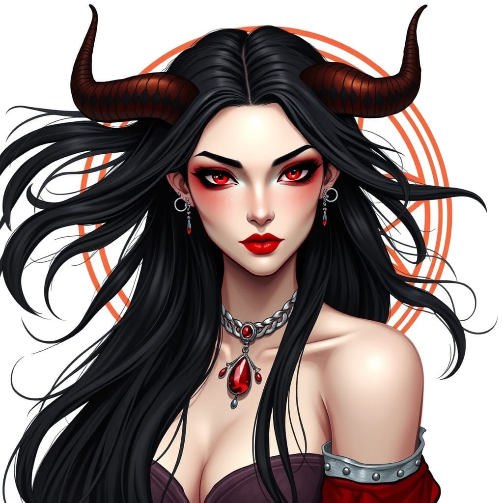 Goddess with Black Hair and Red Eyes