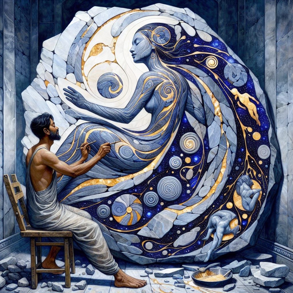 Stone Carver's Transformative Art: Woman Emerging from Slate