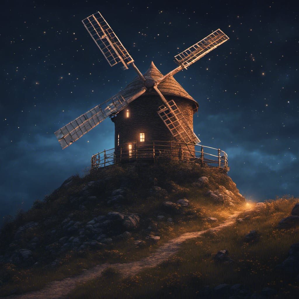Windmill at Night: Detailed Matte Painting