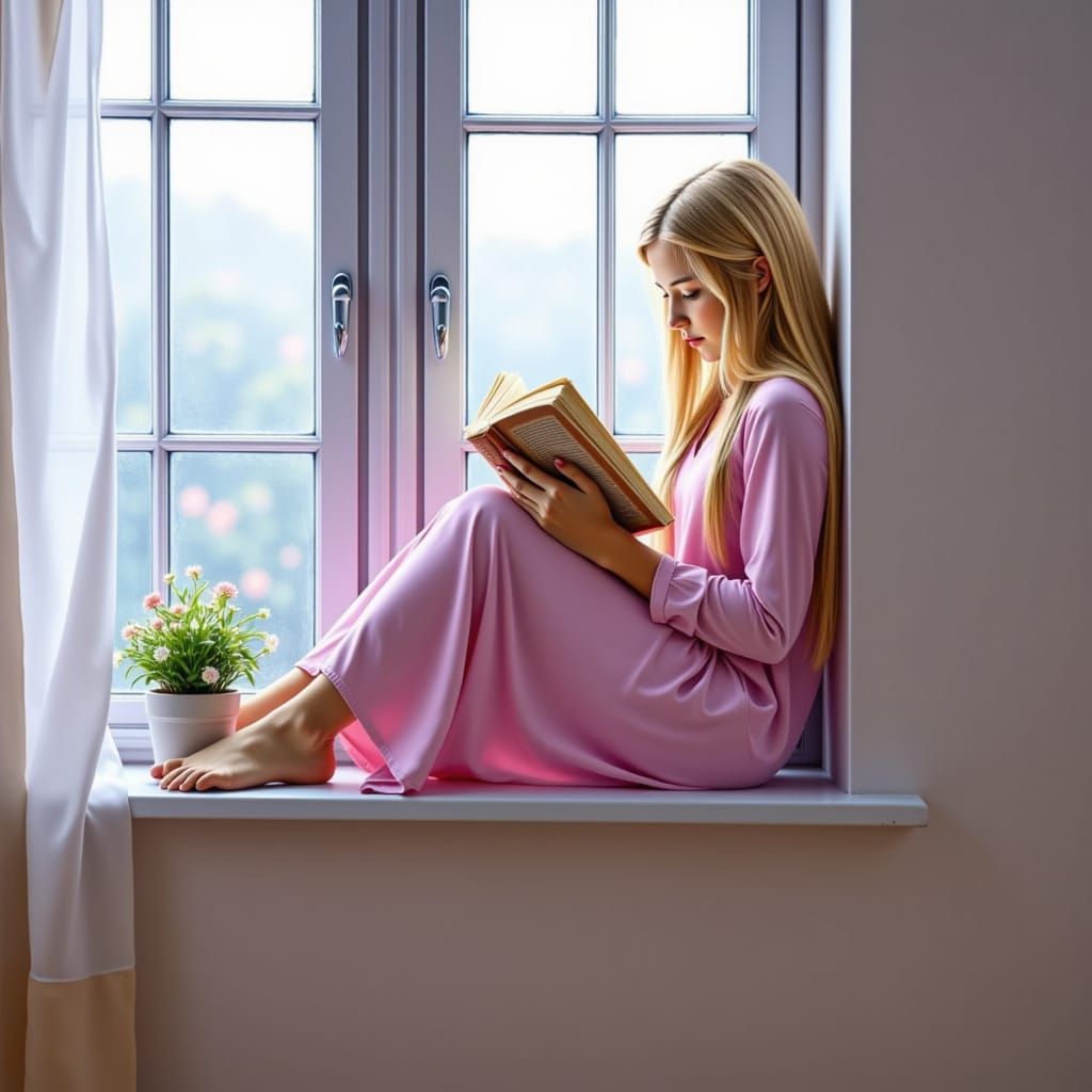 Girl Reading by Window in Pastel Lo-Fi Style