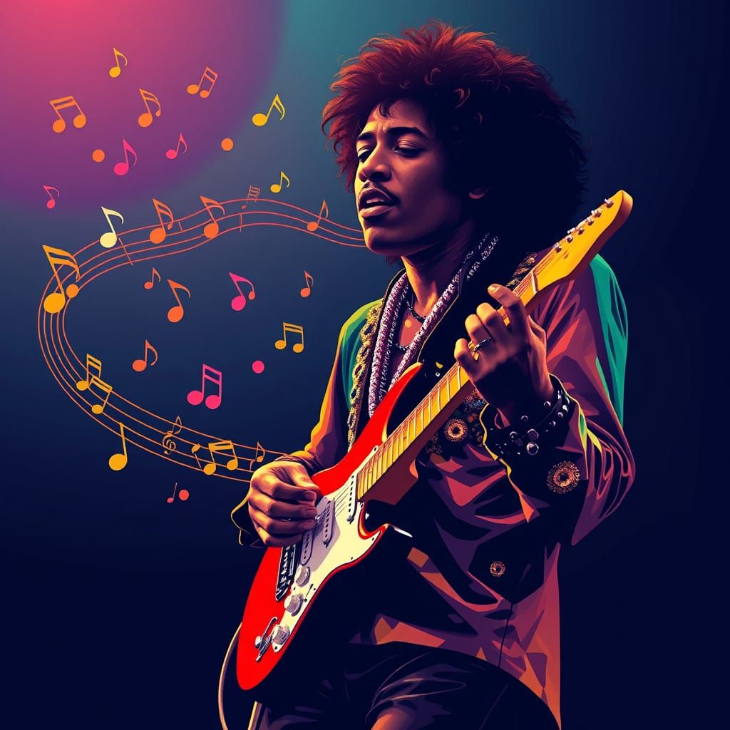 Jimi Hendrix in Vibrant Musical Harmony