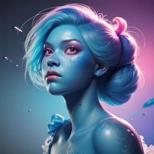 Hyperrealistic Blue Cotton Candy Lady Portrait