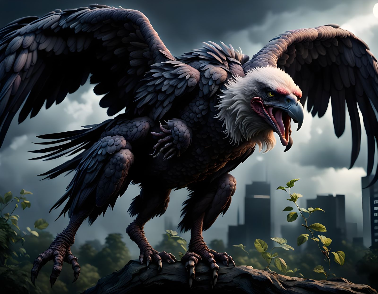 Muscular Humanoid Vulture in a Horror Action Scene